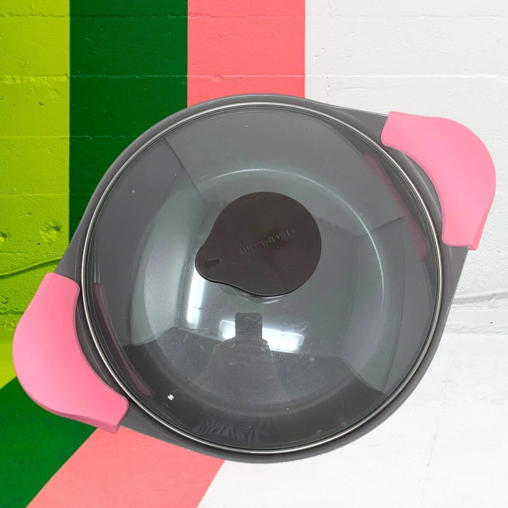 Neoflam Pink Enamel Dutch Oven Stock Pot Glass Lid Silicone Handles Korea